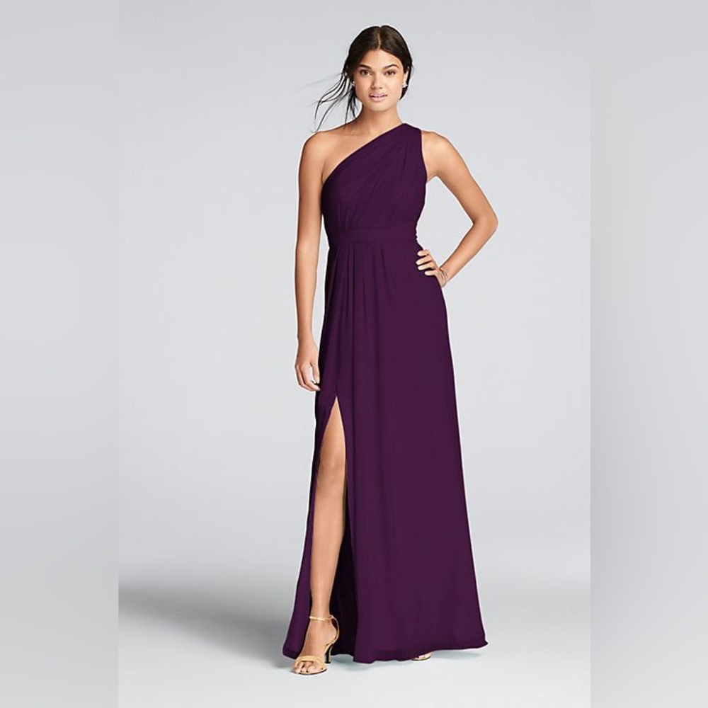 David’s Bridal - Long one-shoulder crinkle chiffon dress - Bridesmaid Dress